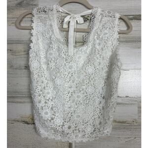 POL women small white lace floral tank top tie back new boho summer lightweight